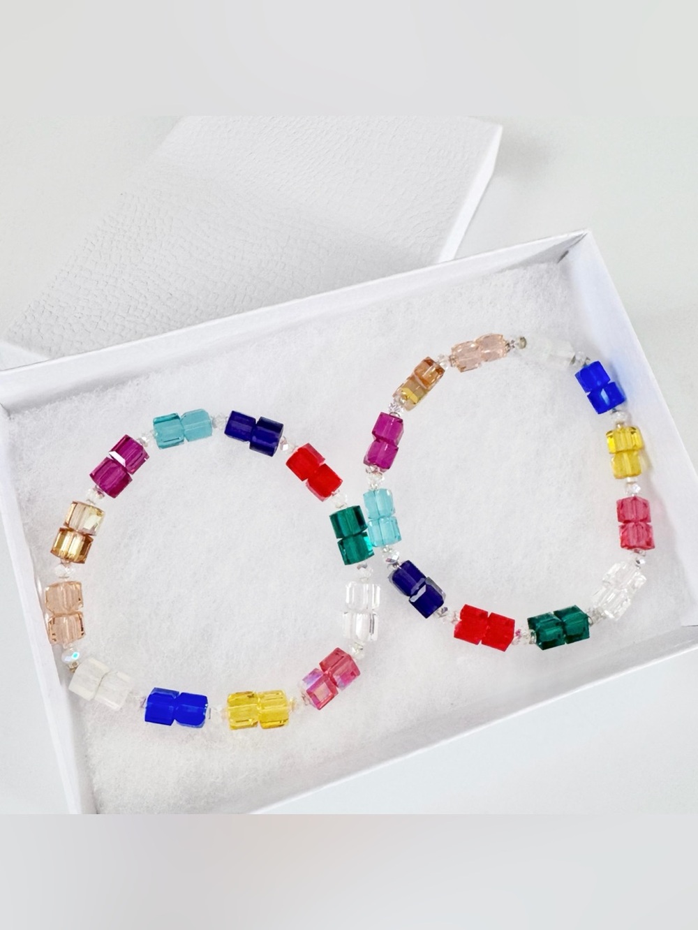 Cube Beaded Hypoallergenic Stretch Bracelets Colorful Boxed Set NWT
